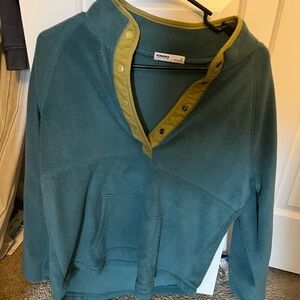 Sonoma Women's Teal and Mustard Cowl Neck Sweater
